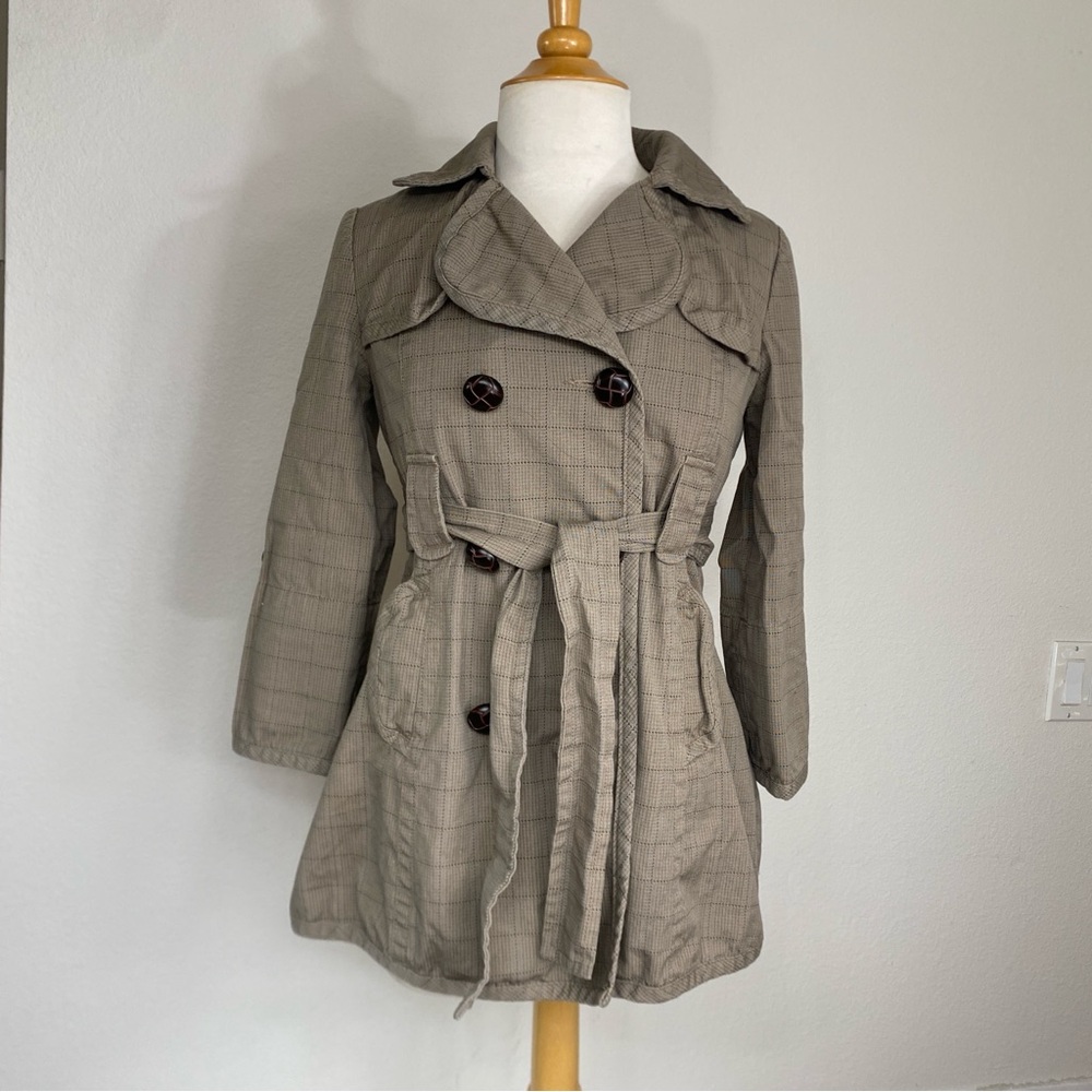 Costa Blanka Women's Brown Plaid Short Trench Jacket Size 4 Classic Academia